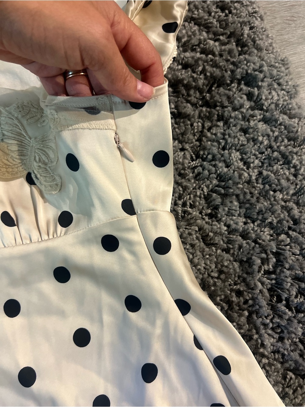 Camila Coelho Cream and Black Polka Dot Lace-Trim Dress - Picture 6 of 8